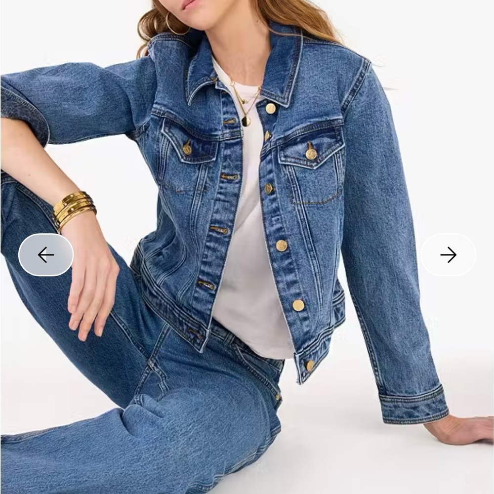 kate spade blue denim jacket with gold stitching